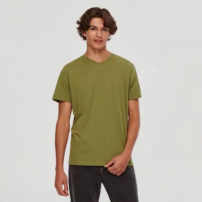 House Gładka koszulka Basic zielona - Khaki