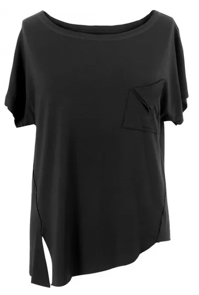 XL-ka Czarna bluzka asymetryczna z kieszonką VIKKA