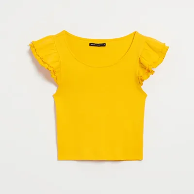 House Krótka bluzka z falbankami przy ramionach żółta - Żółty