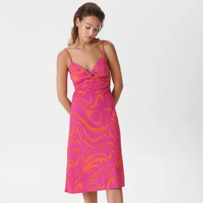 Sinsay Sukienka midi na ramiączkach - Różowy