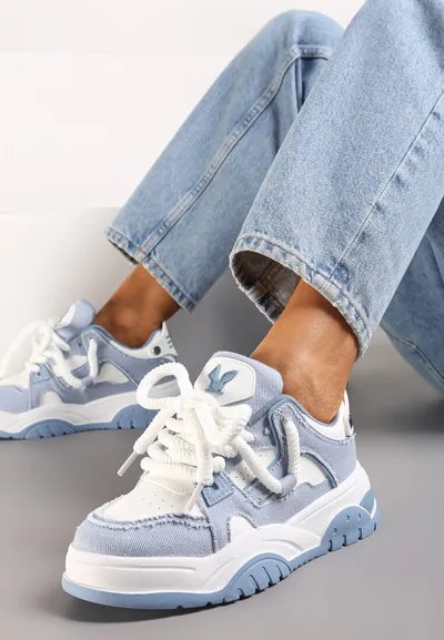 Renee Niebieskie Sneakersy na Niskiej Platformie z Grubymi Sznurówkami Nerisses
