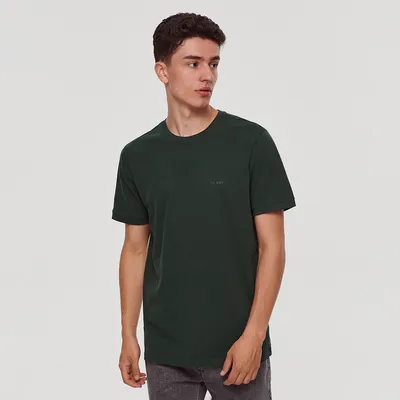 House Koszulka z drobnym nadrukiem tekstowym ciemnozielona - Zielony
