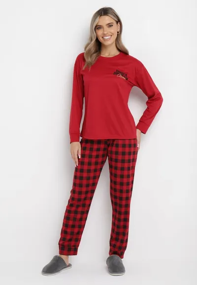 Born2be Czerwony 2-częściowy Komplet Piżamowy z Koszulką i Spodniami Linnes
