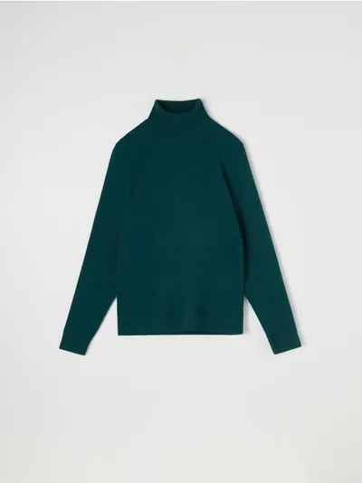 Sinsay Dopasowany sweter z golfem uszyty z bawełny z domieszką wytrzymałego materiału. - zielony