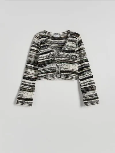 Reserved Sweter o krótszym fasonie, wykonany z wielokolorowej dzianiny z bawełną. - wielobarwny