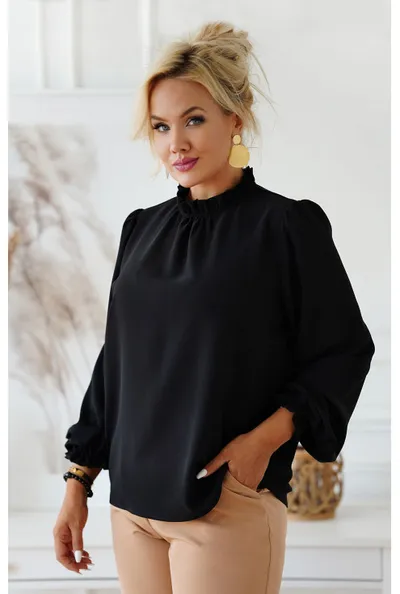 XL-ka Czarna wizytowa bluzka plus size z długim rękawem - Sherri