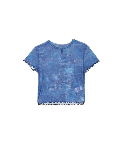 Cropp Niebieski T-shirt z siateczki mesh
