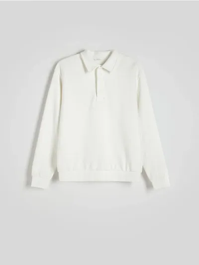 Reserved Bluza o prostym kroju, wykonana ze strukturalnej dzianiny z bawełną. - złamana biel