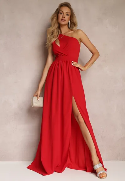 Renee Czerwona Asymetryczna Sukienka Na Jedno Ramię z Rozcięciem na Dole Xionia