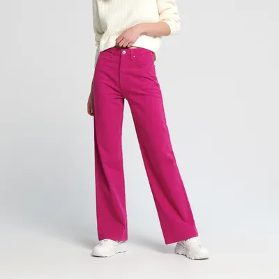 Jeansy wide leg high waist - Różowy