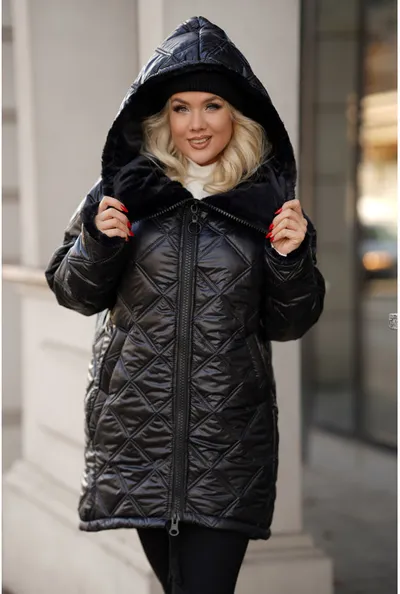 XL-ka Czarna ciepła pikowana kurtka z misiem - Polin