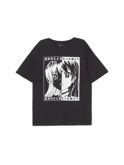 Cropp Czarny t-shirt z motywem mangi
