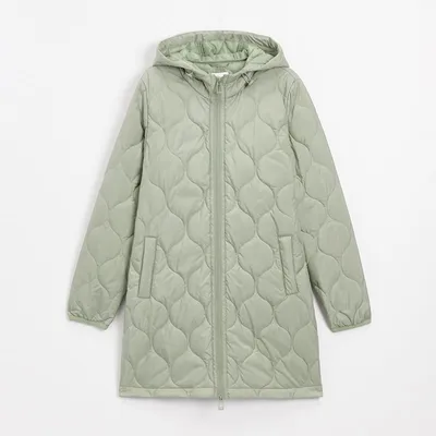 Pikowany płaszcz z kapturem - Zielony
