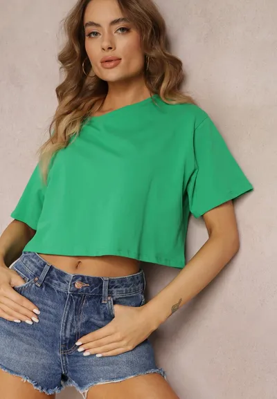 Renee Zielony T-shirt o Fasonie Cropped Oversize Brighta