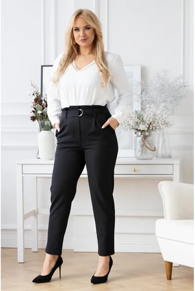 XL-ka Czarne eleganckie spodnie z wyższym stanem - Gianna