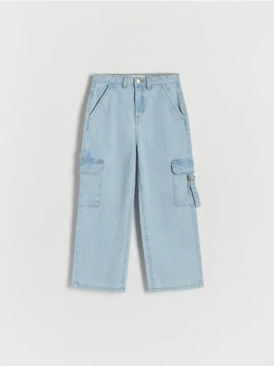 Reserved Jeansy typu wide leg, uszyte z bawełny. - niebieski