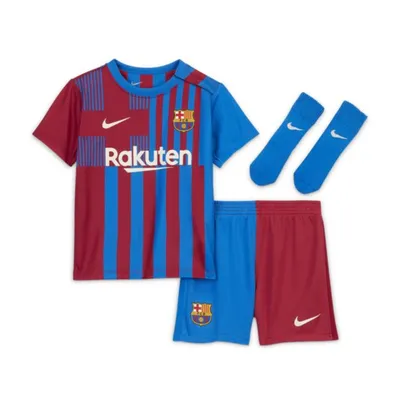 Nike Strój piłkarski dla niemowląt i maluchów FC Barcelona 2021/22 (wersja domowa) - Niebieski