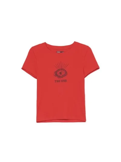 Cropp Czerwony t-shirt crop z nadrukiem