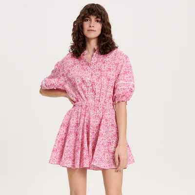 Reserved Sukienka mini z bufiastymi rękawami - Różowy