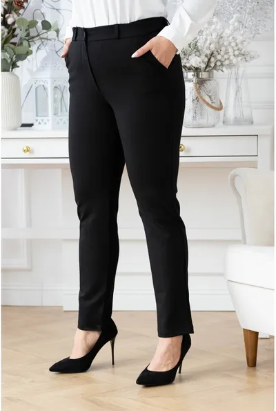 XL-ka Czarne eleganckie spodnie z gumką wszytą z boku pasa - Gabriella