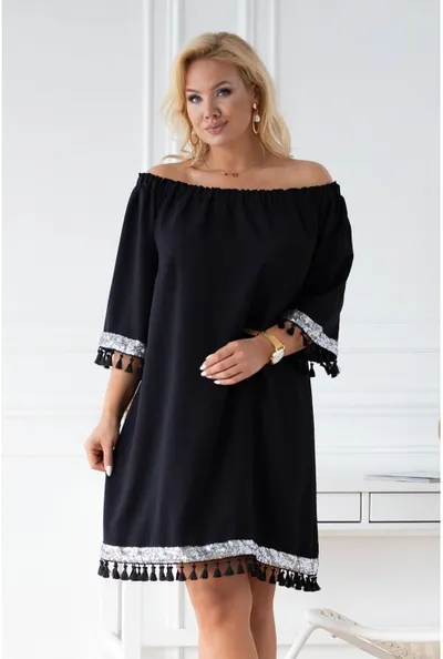 XL-ka Czarna sukienka hiszpanka z ozdobnymi taśmami – MERCY