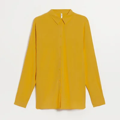 House Gładka koszula z wiskozy musztardowa - Żółty