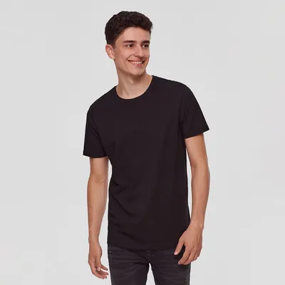 House Gładka koszulka Basic z okrągłym dekoltem czarna - Czarny