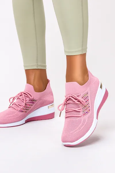 Casu Różowe sneakersy na koturnie buty sportowe sznurowane casu 36-3-22-p