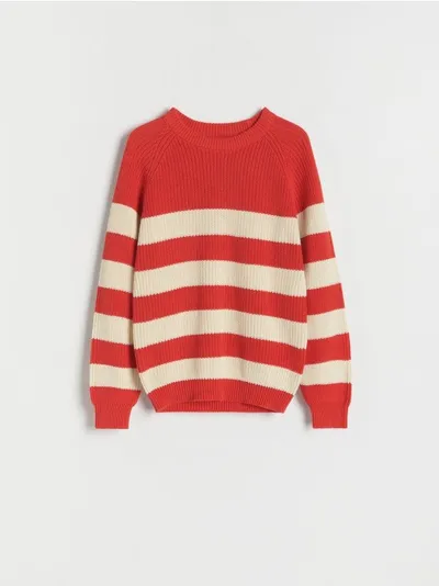 Reserved Sweter o klasycznym fasonie, wykonany ze strukturalej, bawełnianej dzianiny. - czerwony