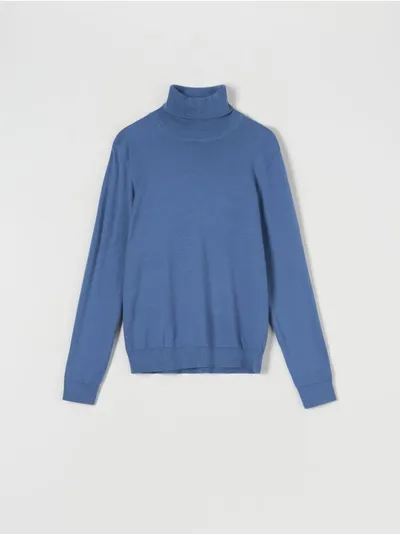 Sinsay Dopasowany sweter z golfem uszyty z bawełny z domieszką wytrzymałego materiału. - niebieski