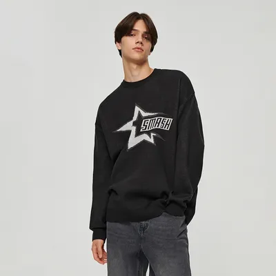 House Luźny sweter z motywem gwiazdy czarny - Szary