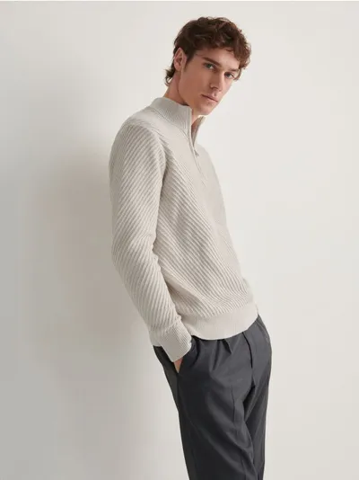 Reserved Sweter z półgolfem z kolekcji PREMIUM, wykonany z bawełnianej dzianiny. - jasnoszary