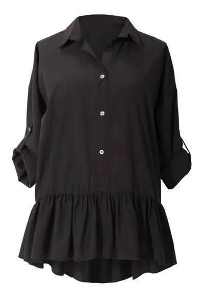 XL-ka Czarna bluzka / koszula z falbanką SABRINA