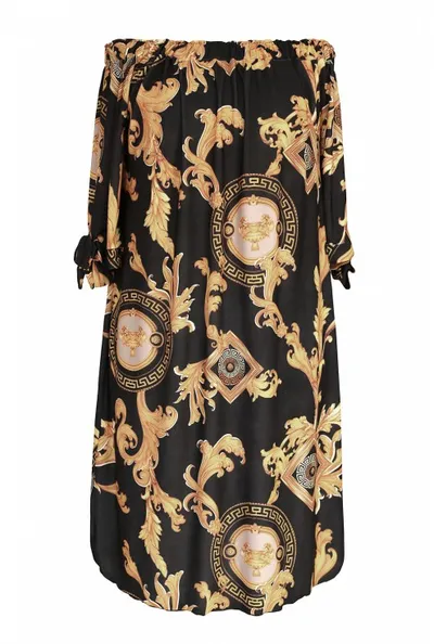 XL-ka Czarna sukienka hiszpanka plus size w złoty wzór - MARITA