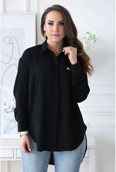 XL-ka Czarna koszula z zaokrąglonym dołem - FLAVIA