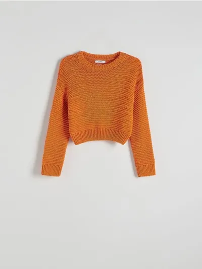 Reserved Sweter o luźnym kroju, wykonany z dzianiny z bawełną - pomarańczowy