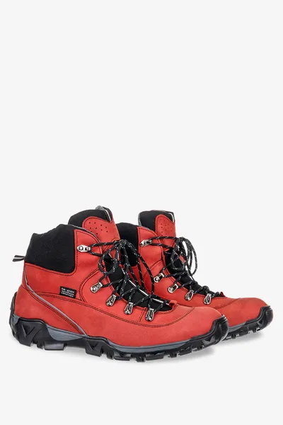 Casu Czerwone buty trekkingowe sznurowane waterproof polska skóra windssor tr-2