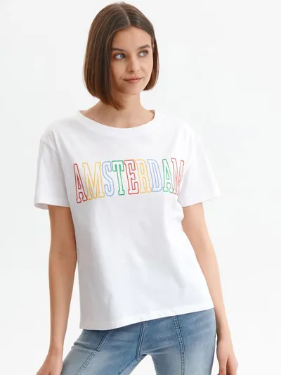Top Secret Pudełkowy t-shirt krótki rękaw damski z napisem