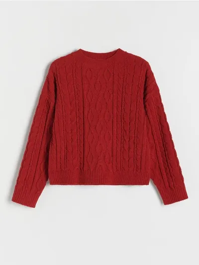Reserved Sweter o prostym fasonie, wykonany z szenilowej tkaniny. - czerwony