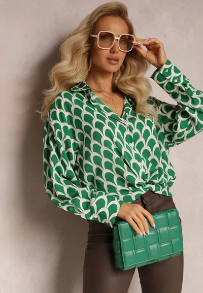 Renee Zielona Koszula w Geometryczny Print Tiorre