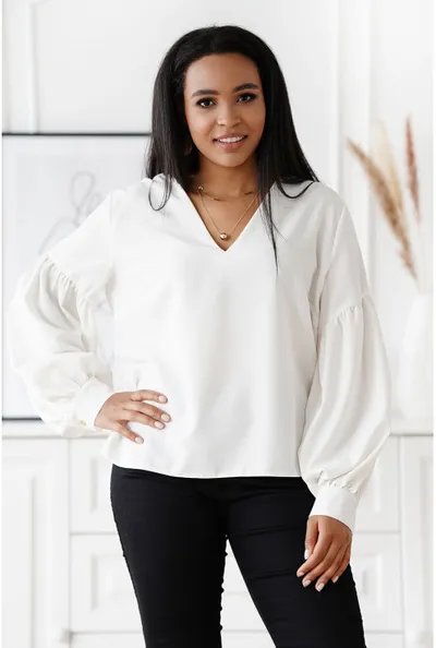 XL-ka Biała wizytowa bluzka z bufiastymi rękawami - Francine
