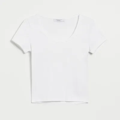 House Dopasowana koszulka ze strukturalnej dzianiny biała - Biały
