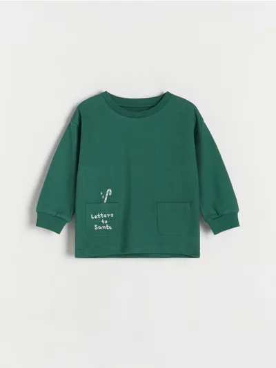 Reserved Koszulka longsleeve o swobodnym fasonie, wykonana z przyjemnej w dotyku, bawełnianej dzianiny. - zielony