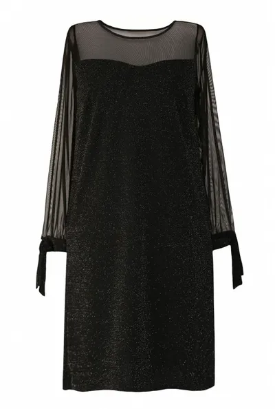 XL-ka Czarna błyszcząca sukienka z wiązaniem na rękawie - Adessina