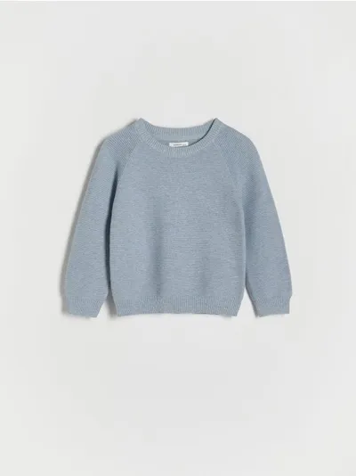 Reserved Sweter o prostym fasonie, wykonany ze strukturalnej dzianiny z bawełną. - niebieski