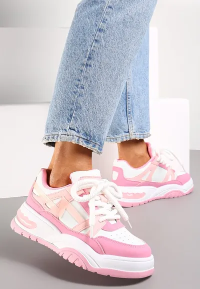 Renee Różowe Sneakersy na Grubej Podeszwie z Szerokim Wiązaniem Iniestra