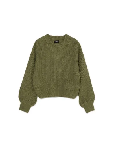Cropp Ciemnozielony sweter z szerokim rękawem