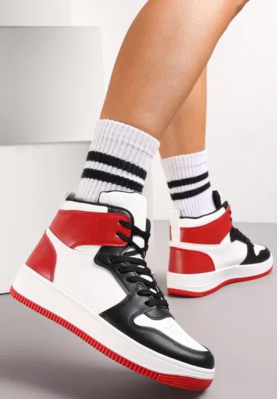 Renee Biało-Czerwone Sneakersy Sznurowane za Kostkę z Perforacją Filomena