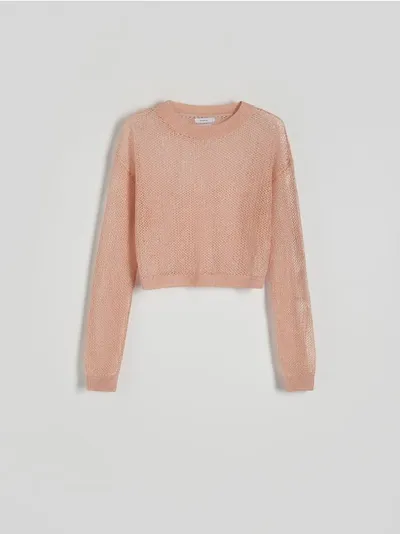 Reserved Ażurowy sweter o krótszym fasonie, wykonany z dzianiny z wiskozą. - jasnopomarańczowy