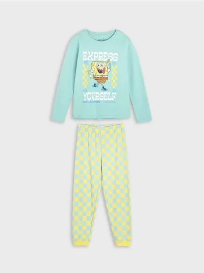 Sinsay Wygodna, bawełniana piżama z nadrukiem SpongeBoba. - niebieski